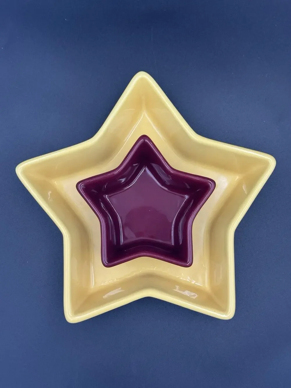 Vintage Chantal Star Shaped Baking Dishes Set of 2 Yellow Burgundy Stoneware